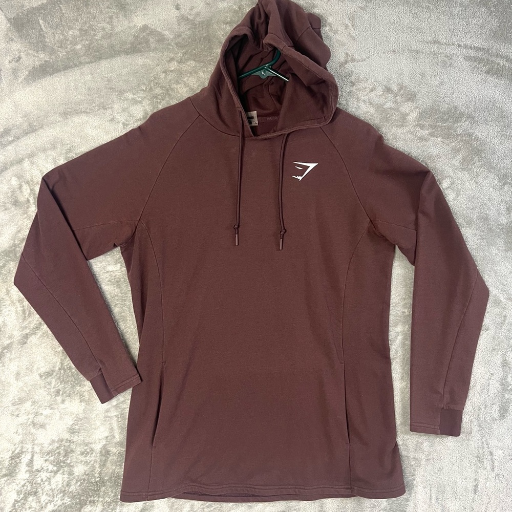 Gymshark Hoodie Medium Pullover Maroon Burgundy Logo Activewear Sweatshirt‎